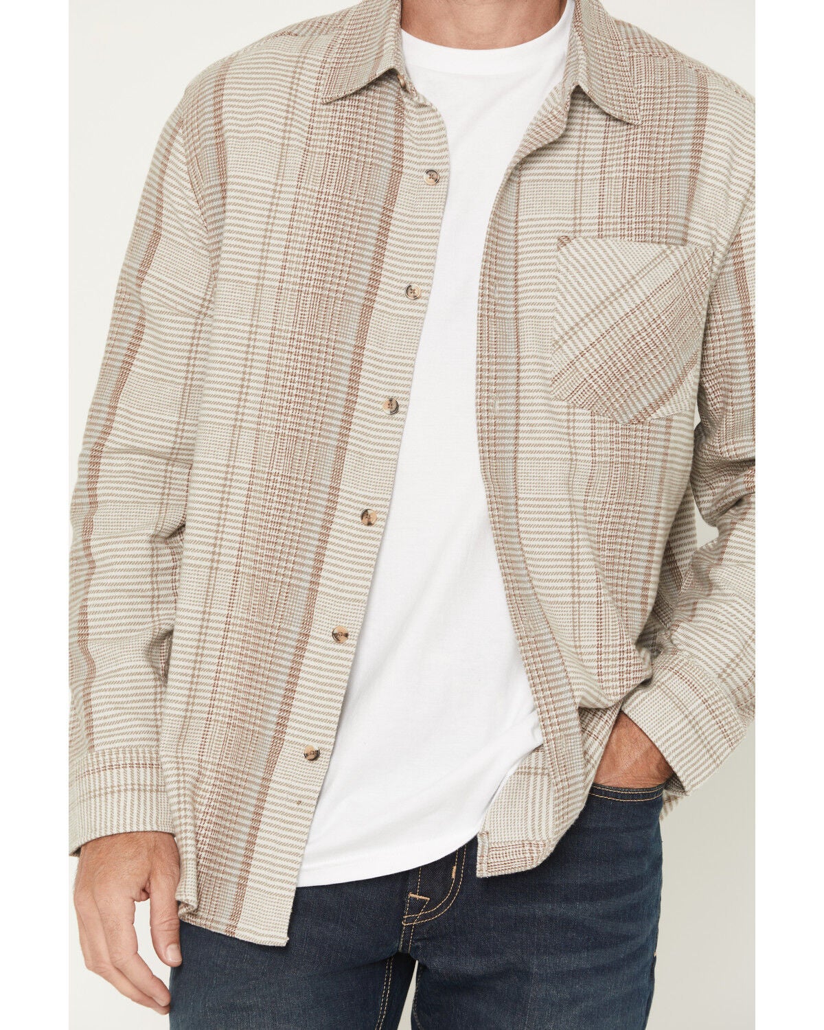 Image #3 - Dakota Grizzly Men's Dexter Plaid Print Long Sleeve Button-Down Flannel Shirt, Cream, hi-res