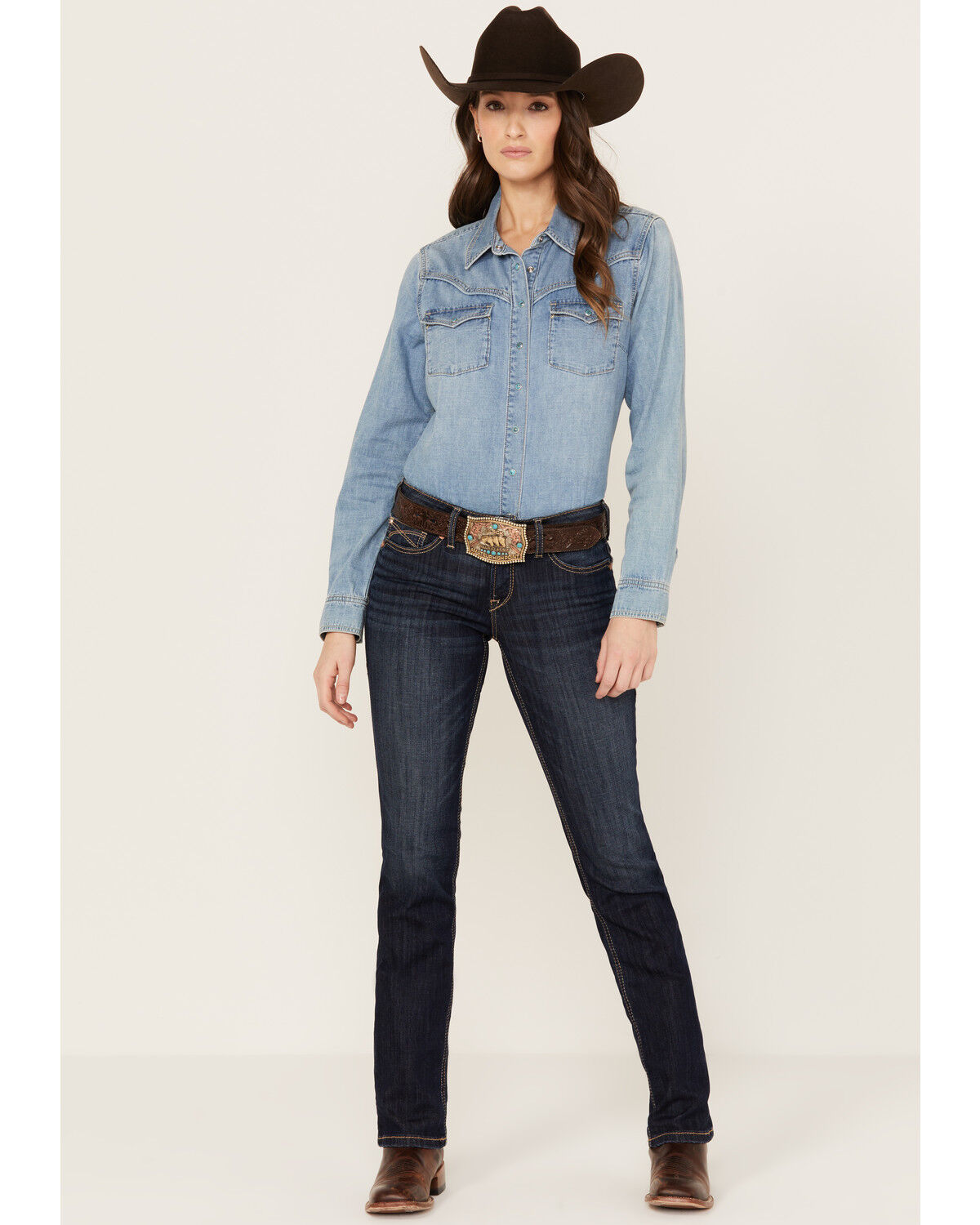 Image #3 - Ariat Women's Perfect Rise Greta Stretch Straight Jeans, Dark Wash, hi-res