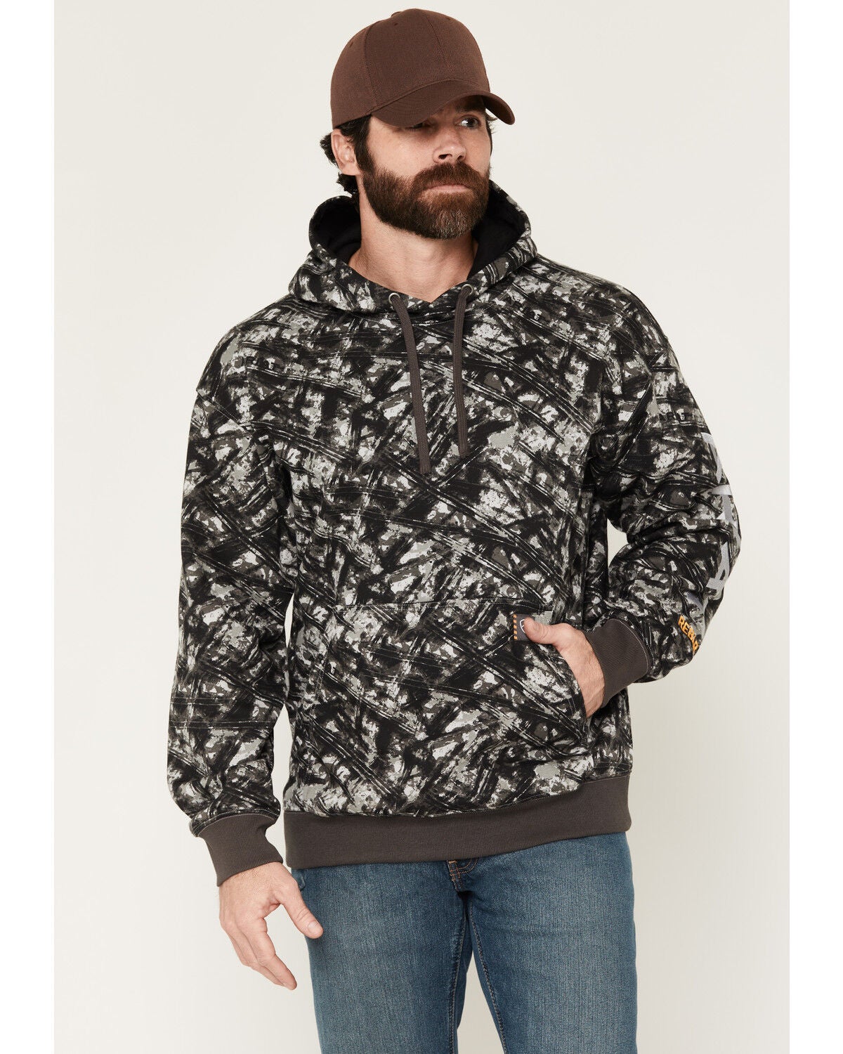Image #1 - Ariat Men's Rebar Workman Camo Print Hooded Sweatshirt, Black, hi-res