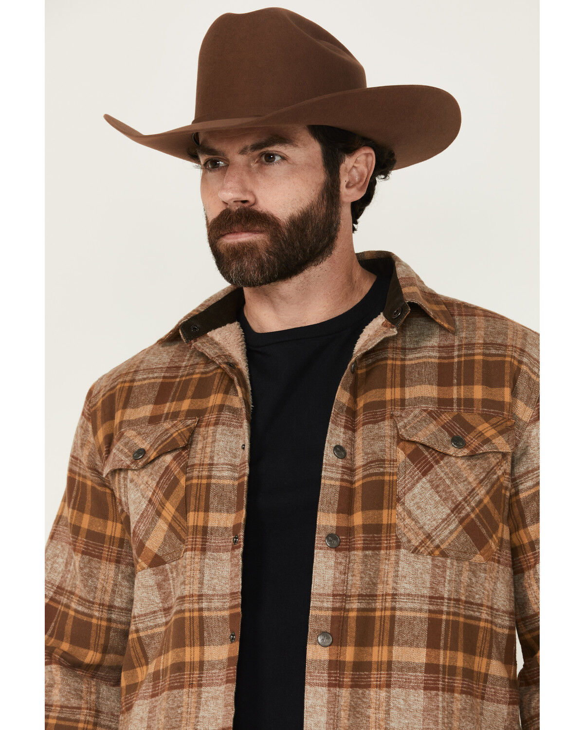 Image #2 - Dakota Grizzly Men's Ivan Plaid Print Sherpa Lined Shirt Jacket, Medium Brown, hi-res