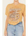 Image #3 - Youth in Revolt Women's Moto Seamed Cropped Graphic Tee, Mustard, hi-res