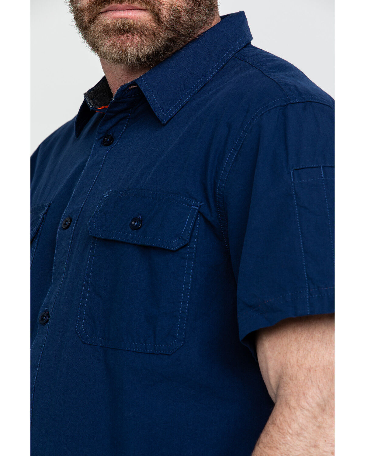Image #4 - Hawx Men's Navy Solid Yarn Dye Two Pocket Short Sleeve Work Shirt - Tall, Navy, hi-res