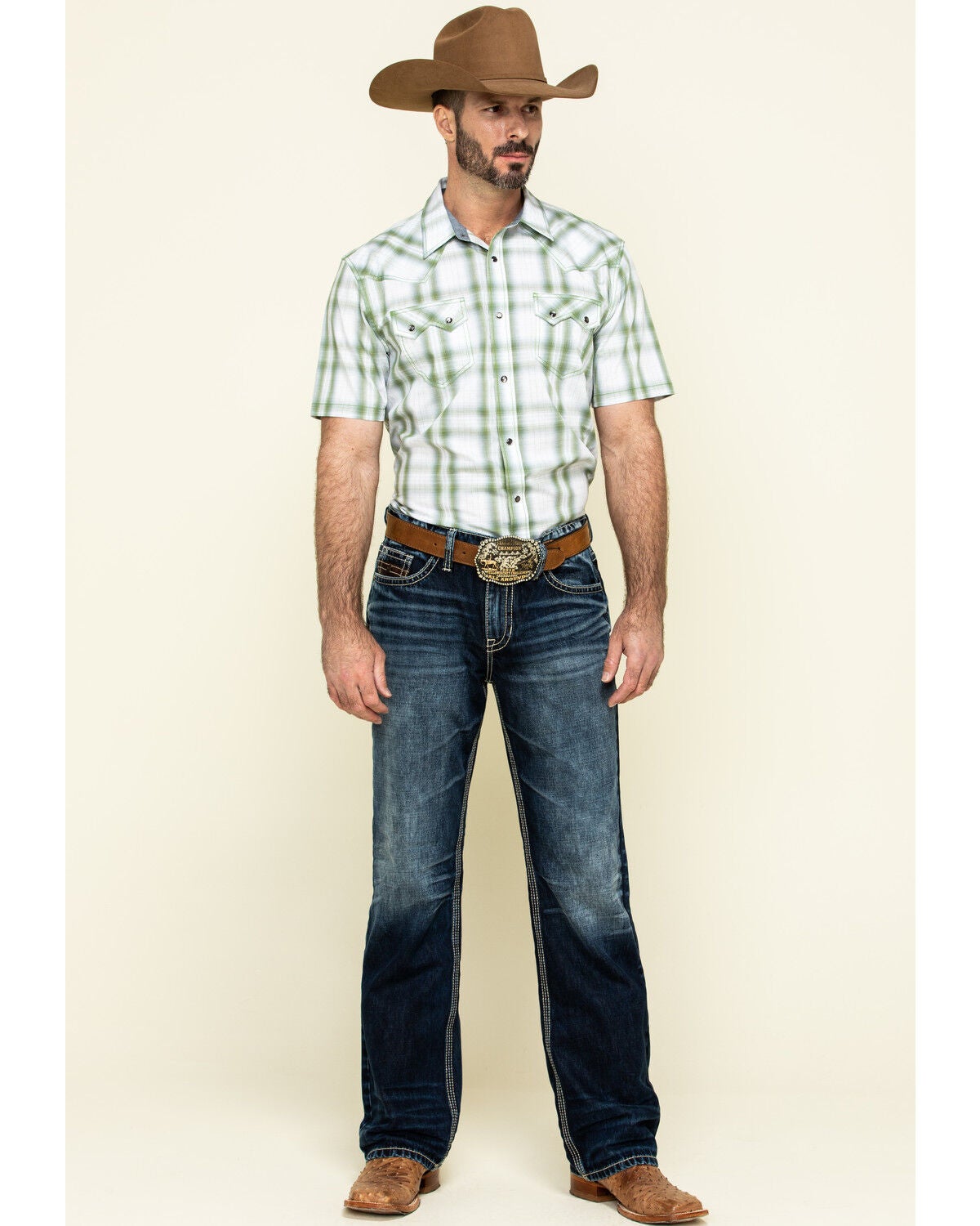 Image #6 - Cody James Men's Woodlands Large Plaid Short Sleeve Western Shirt, White, hi-res
