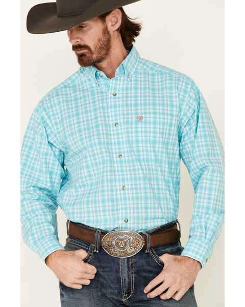 Ariat Men's Tangier Large Plaid Long Sleeve Button Down Western Shirt - Big, Turquoise, hi-res