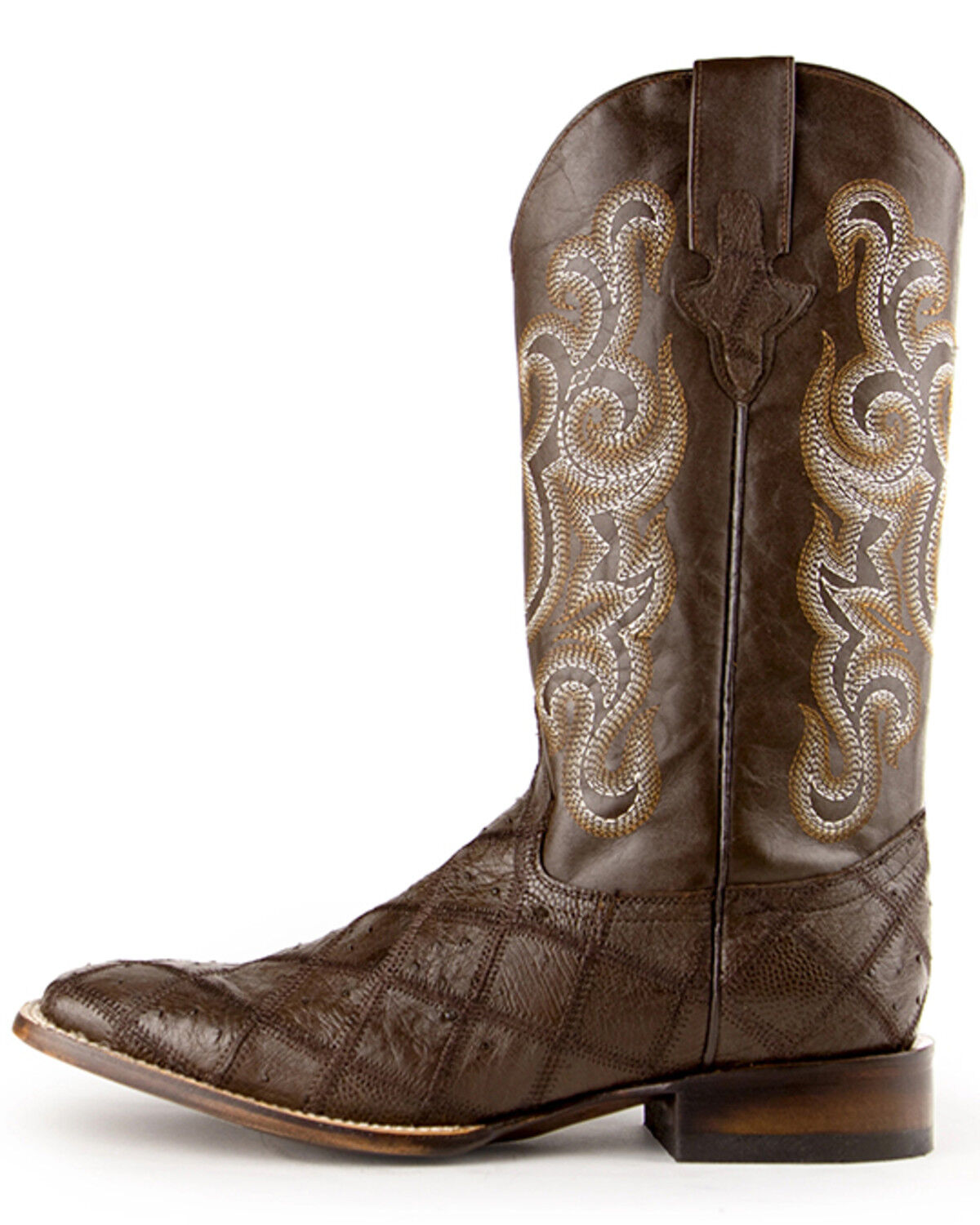 Image #5 - Ferrini Men's Ostrich Patchwork Exotic Western Boots - Broad Square Toe, Chocolate, hi-res