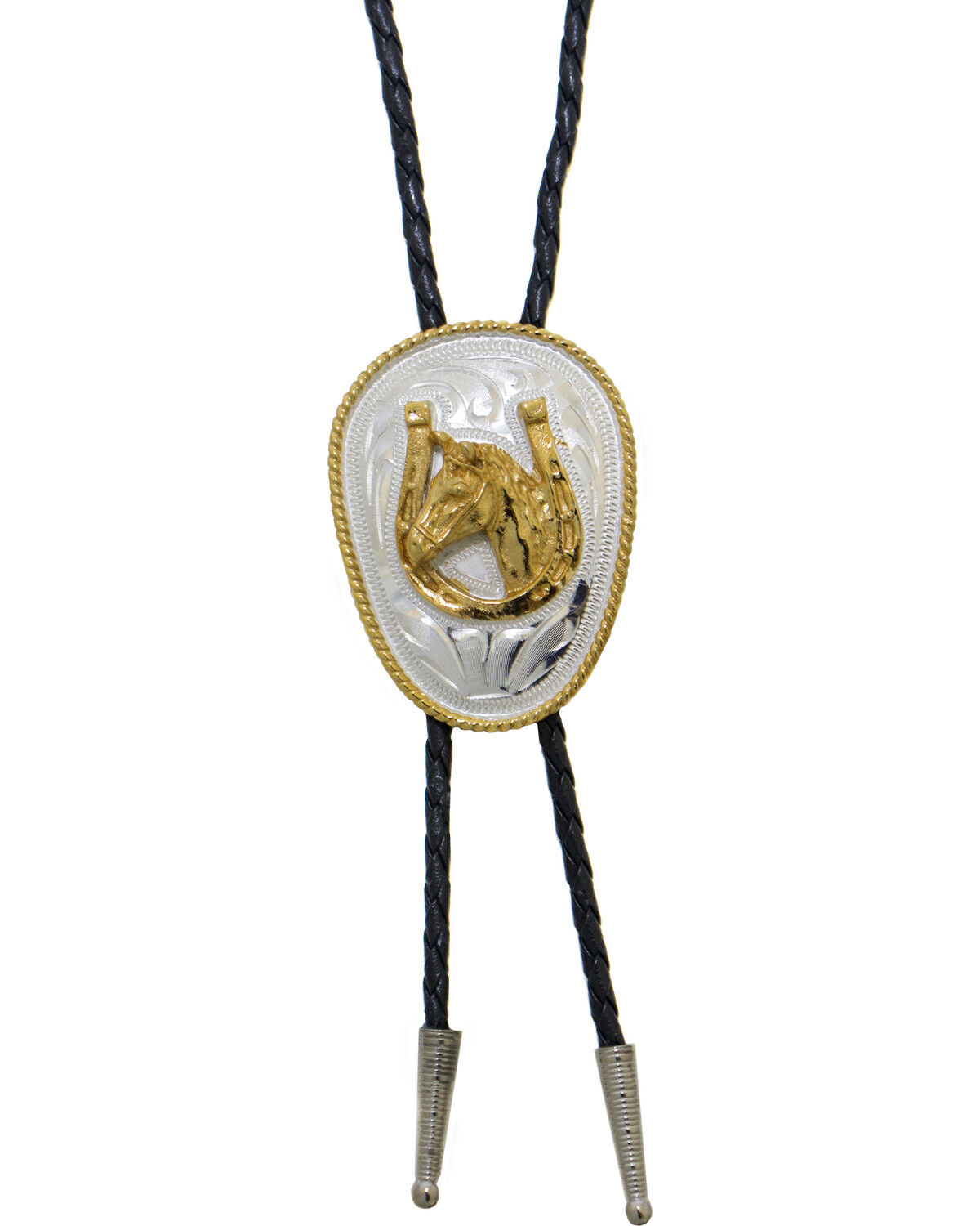 Image #1 - Western Express Men's German Silver Horsehead And Horseshoe Bolo Tie, Silver, hi-res