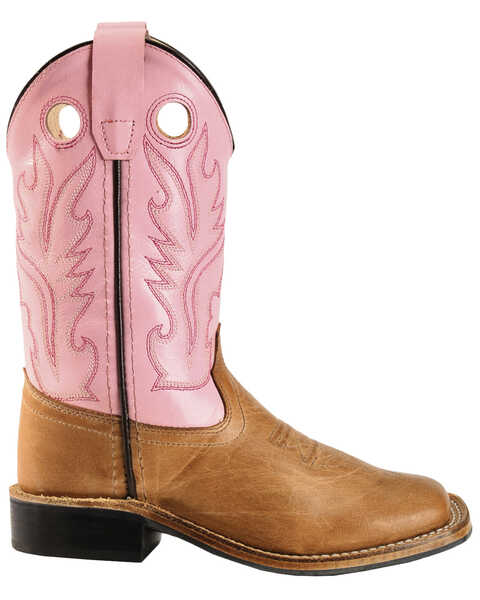 Old West Girls' Pink Cowgirl Boots - Square Toe, Tan, hi-res