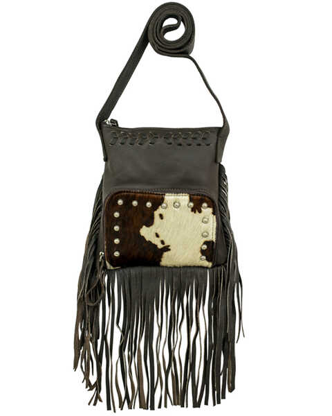 Image #1 - American West Women's Hair-On Pony Fringe Crossbody Bag, Chocolate, hi-res
