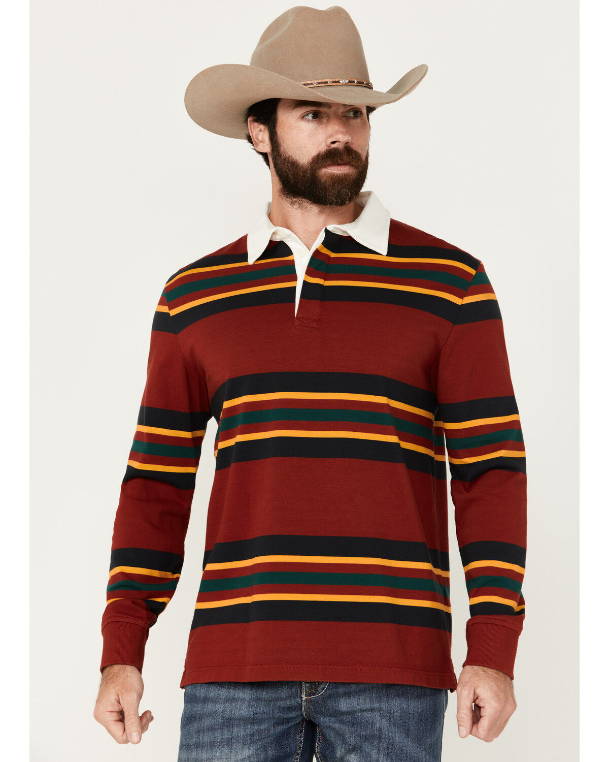 Image #1 - Pendleton Men's Decker Rugby Striped Long Sleeve Polo Shirt, Multi, hi-res