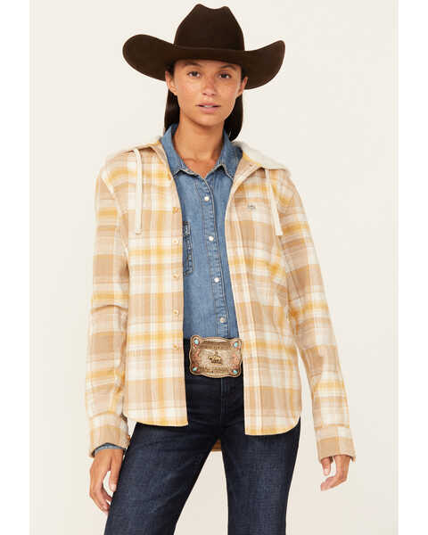 Image #1 - Kimes Ranch Delano Plaid Print Hooded Flannel Jacket , Mustard, hi-res