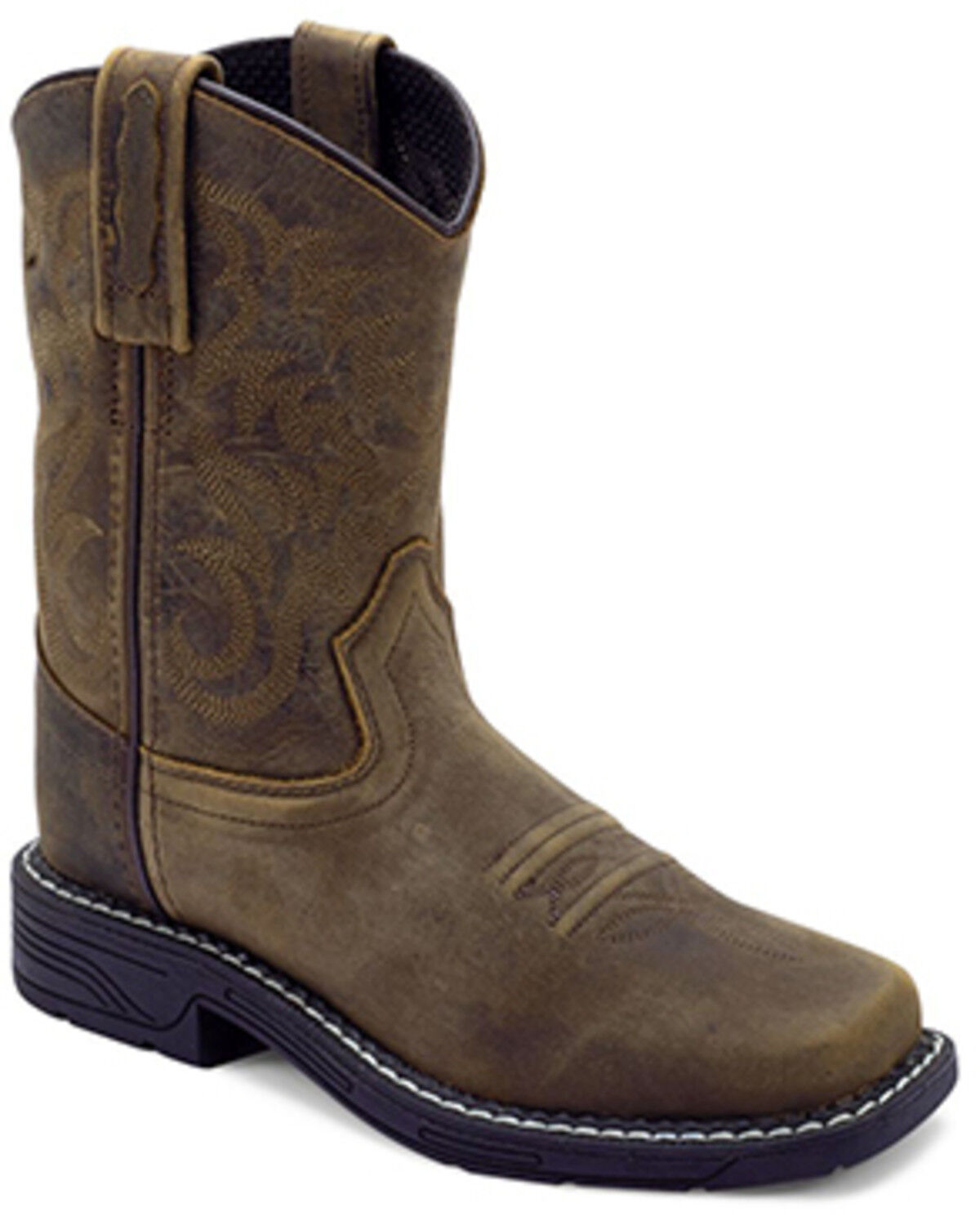 Image #1 - Old West Boys' Hand Corded Western Boots - Square Toe, Brown, hi-res