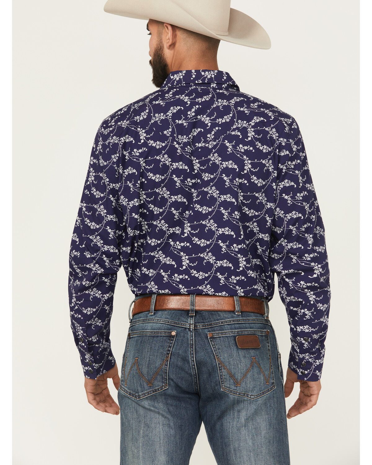 Image #4 - Gibson Trading Co Men's Blossom Floral Print Long Sleeve Snap Western Shirt, Navy, hi-res