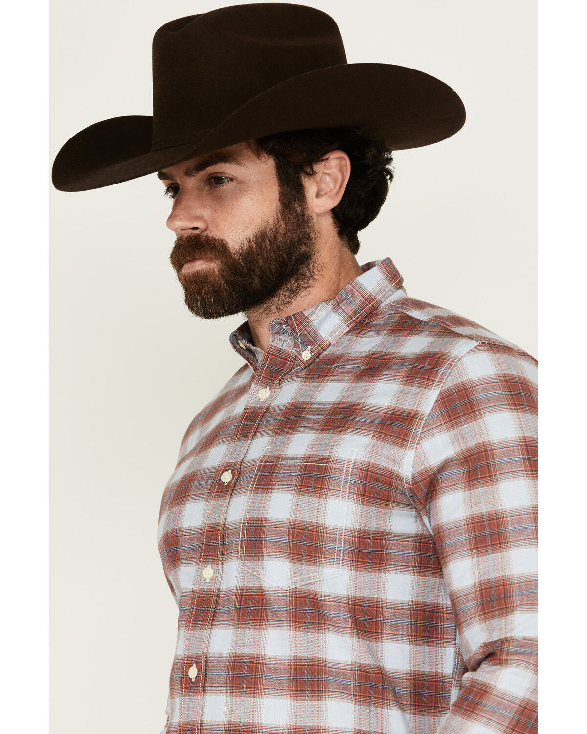 Image #2 - Cody James Men's Rush Plaid Print Long Sleeve Button-Down Stretch Western Shirt - Tall, Ivory, hi-res