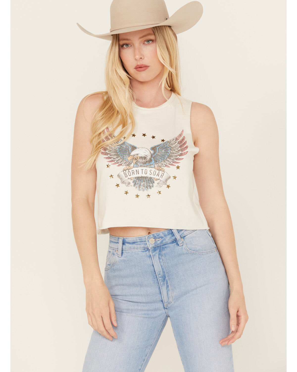 Image #2 - Youth in Revolt Women's Born to Soar Eagle Studded Tank, Cream, hi-res