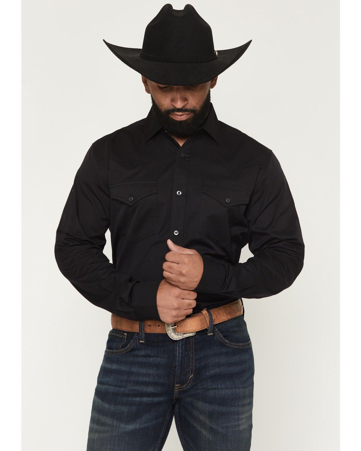 Image #1 - Cody James Black 1978&reg; Men's Lawman Solid Long Sleeve Button-Down Western Shirt, Black, hi-res