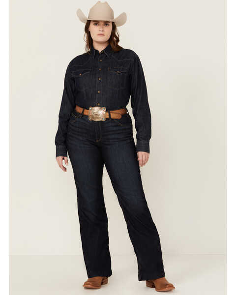 Ariat Women's R.E.A.L. Dark Wash Ophelia Prefect Rise Trouser Denim Jeans - Plus , Dark Wash, hi-res