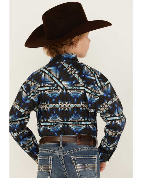 Image #4 - Rock & Roll Denim Boys' Southwestern Print Long Sleeve Stretch Snap Western Shirt , Navy, hi-res