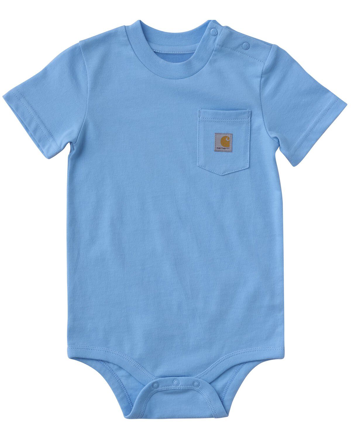 Image #1 - Carhartt Infant Boys' Solid Logo Short Sleeve Snap Onesie, Light Blue, hi-res