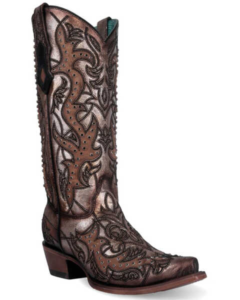 Corral Women's Embroidered Western Boots - Snip Toe , Gold, hi-res
