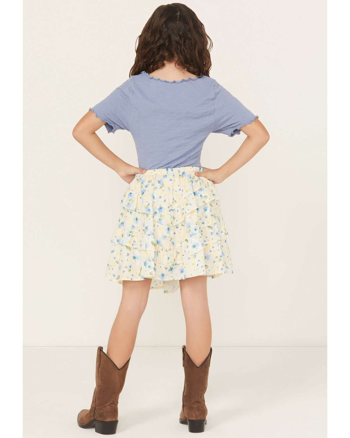 Image #3 - Trixxi Girls' Floral Print Ruffle Skirt, Yellow, hi-res
