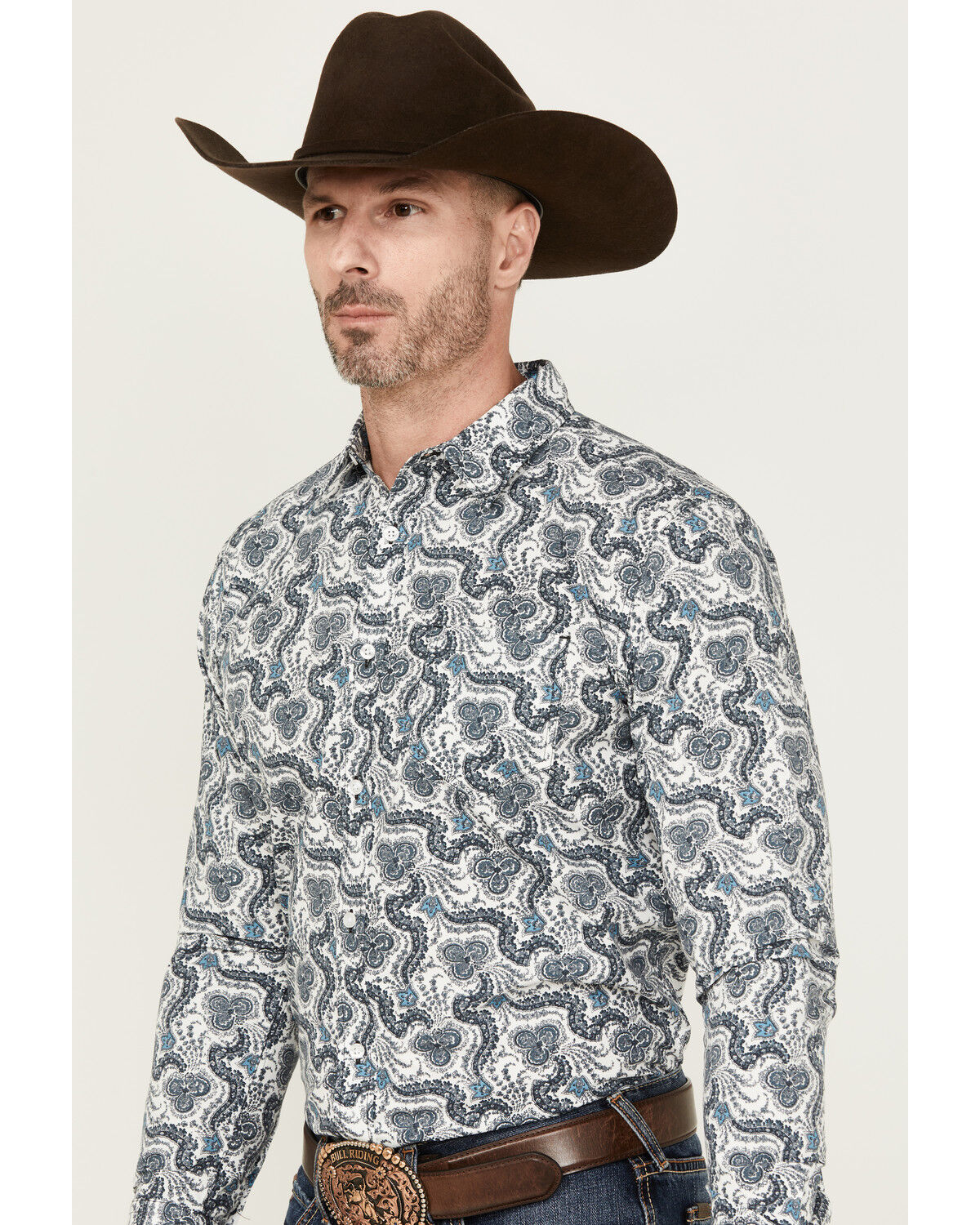 Image #2 - Gibson Men's Pop Paisley Print Long Sleeve Button-Down Western Shirt, Grey, hi-res