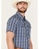 Image #2 - Panhandle Men's Southwestern Print Short Sleeve Snap Performance Western Shirt, Blue, hi-res