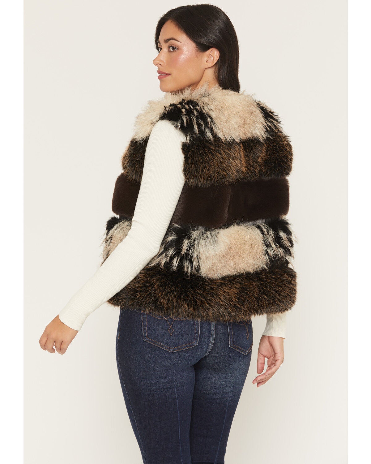 Image #4 - Azalea Wang Women's Faux Fur Striped Vest, Brown, hi-res