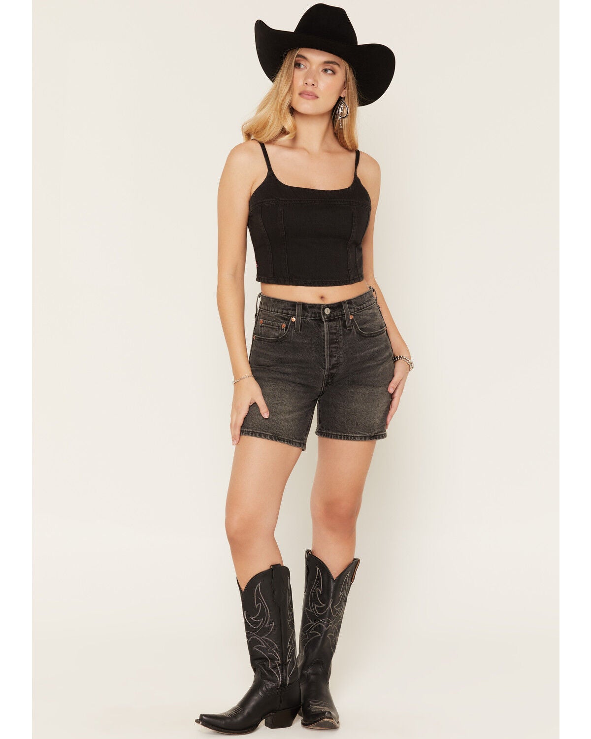 Image #1 - Levi's Women's Case Closed 501&reg; High Rise Mid Thigh Denim Shorts, Black, hi-res