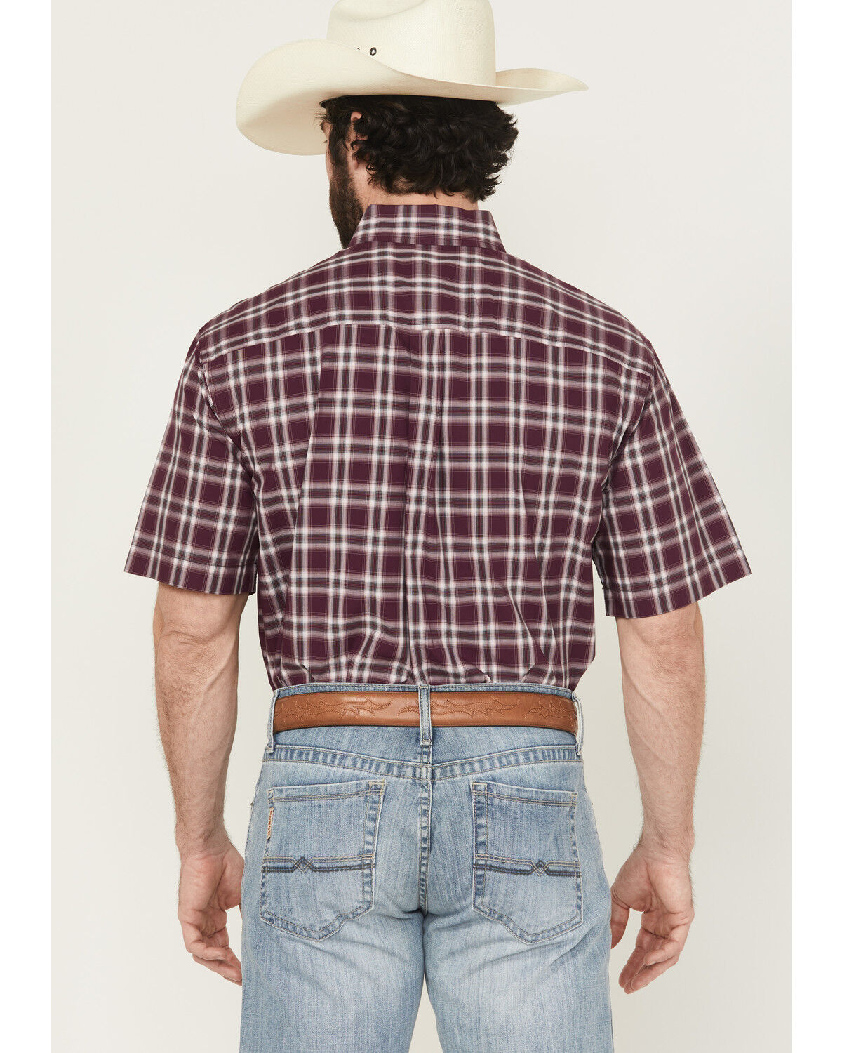 Image #4 - Cinch Men's Plaid Print Short Sleeve Button-Down Western Shirt, Purple, hi-res