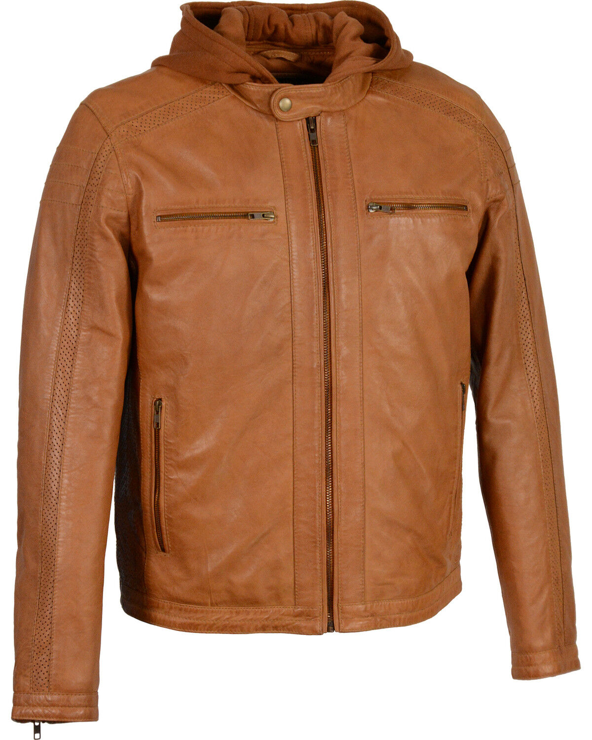 Image #1 - Milwaukee Leather Men's Zipper Front Leather Jacket w/ Removable Hood, Tan, hi-res