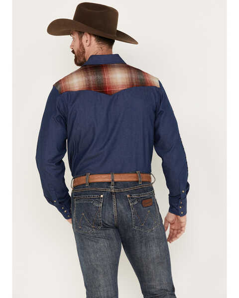 Image #4 - Wrangler Men's Pendleton Long Sleeve Western Work Shirt, Dark Medium Wash, hi-res