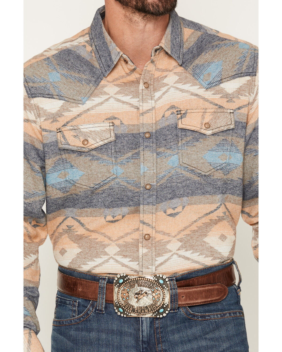 Image #3 - Cody James Men's Arrow Bear Southwestern Print Long Sleeve Snap Flannel Shirt - Big, Multi, hi-res