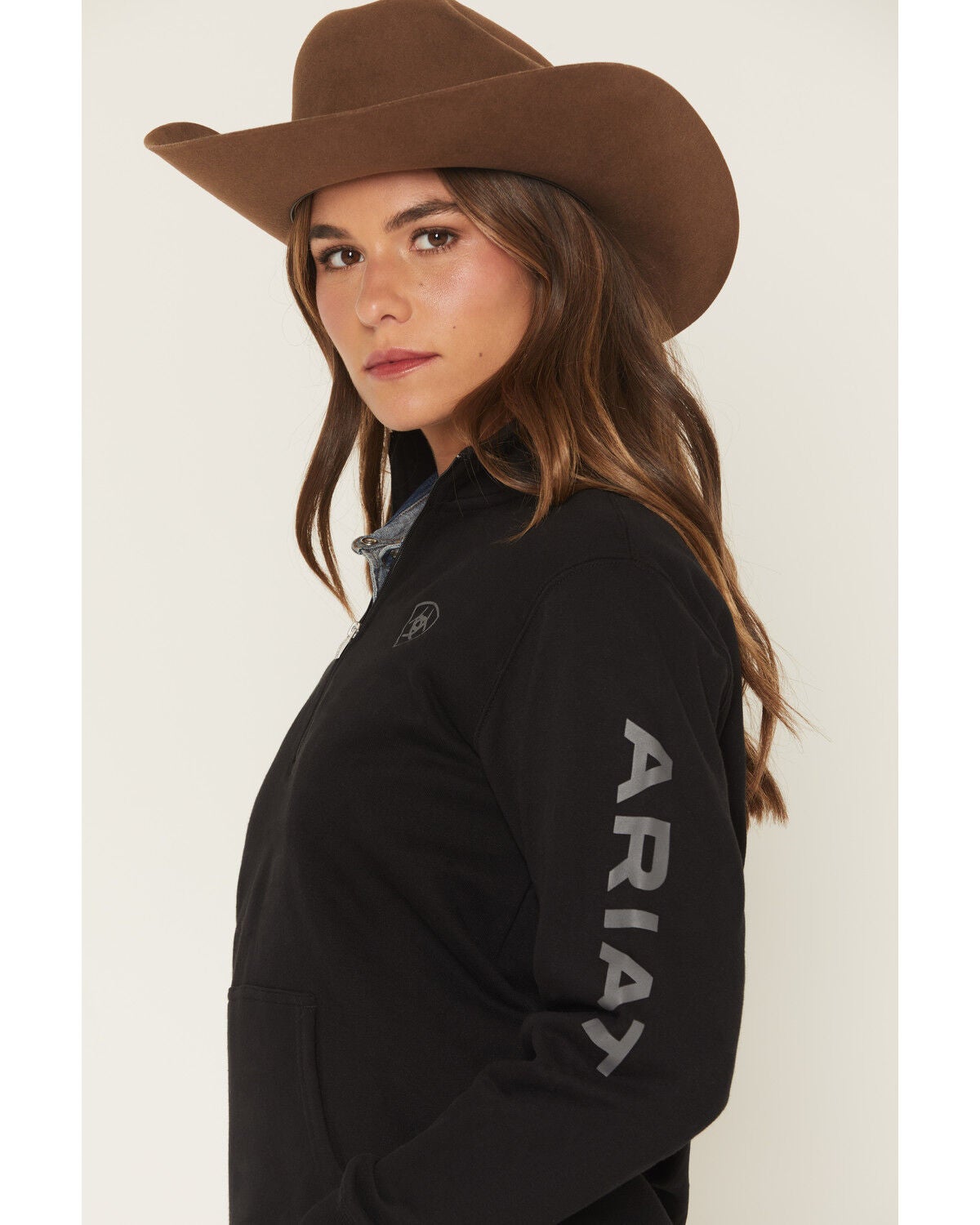 Image #1 - Ariat Women's Logo 1/2 Zip Sweatshirt, Black, hi-res