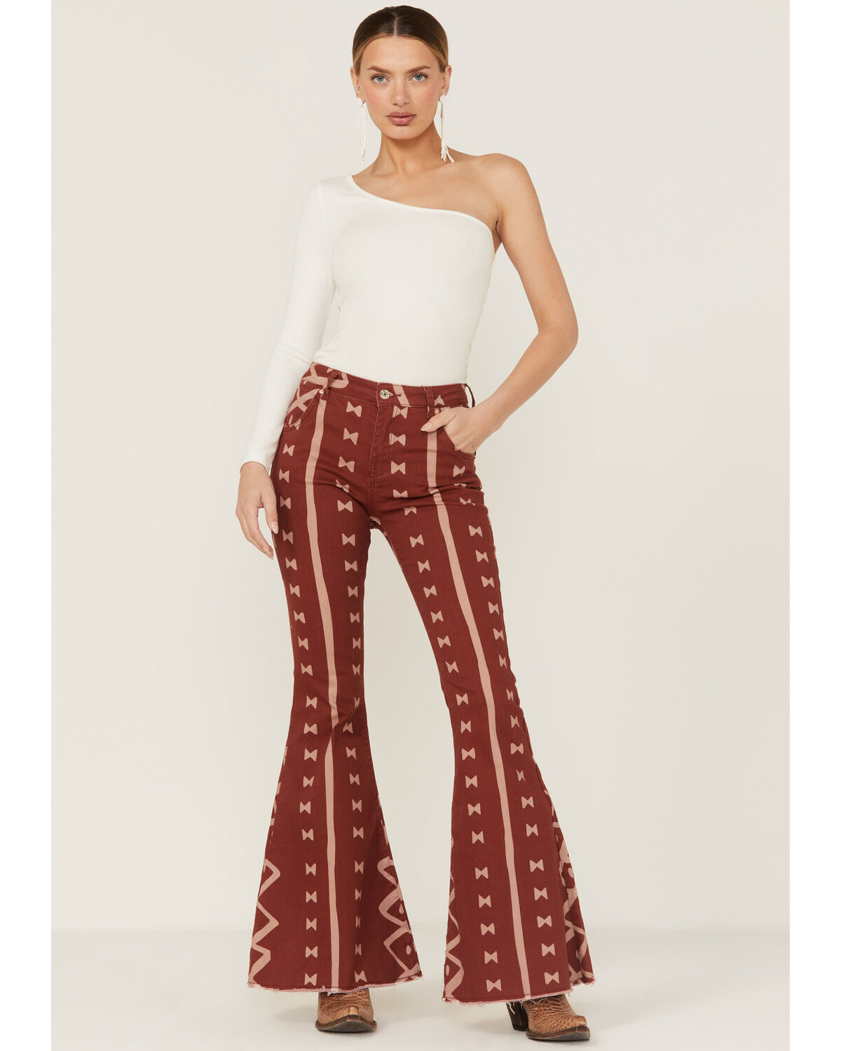 Image #1 - Ranch Dress'n Women's Mudcloth Print High Rise Super Flare Jeans, , hi-res