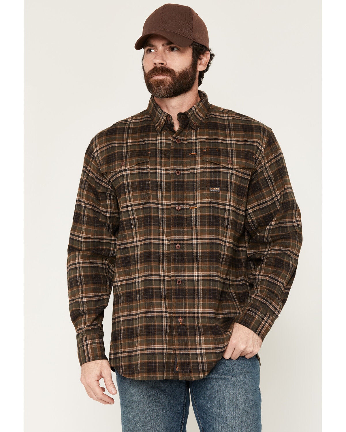 Image #1 - Ariat Men's Rebar Flannel Durastretch Long Sleeve Button-Down Stretch Work Shirt, Green, hi-res
