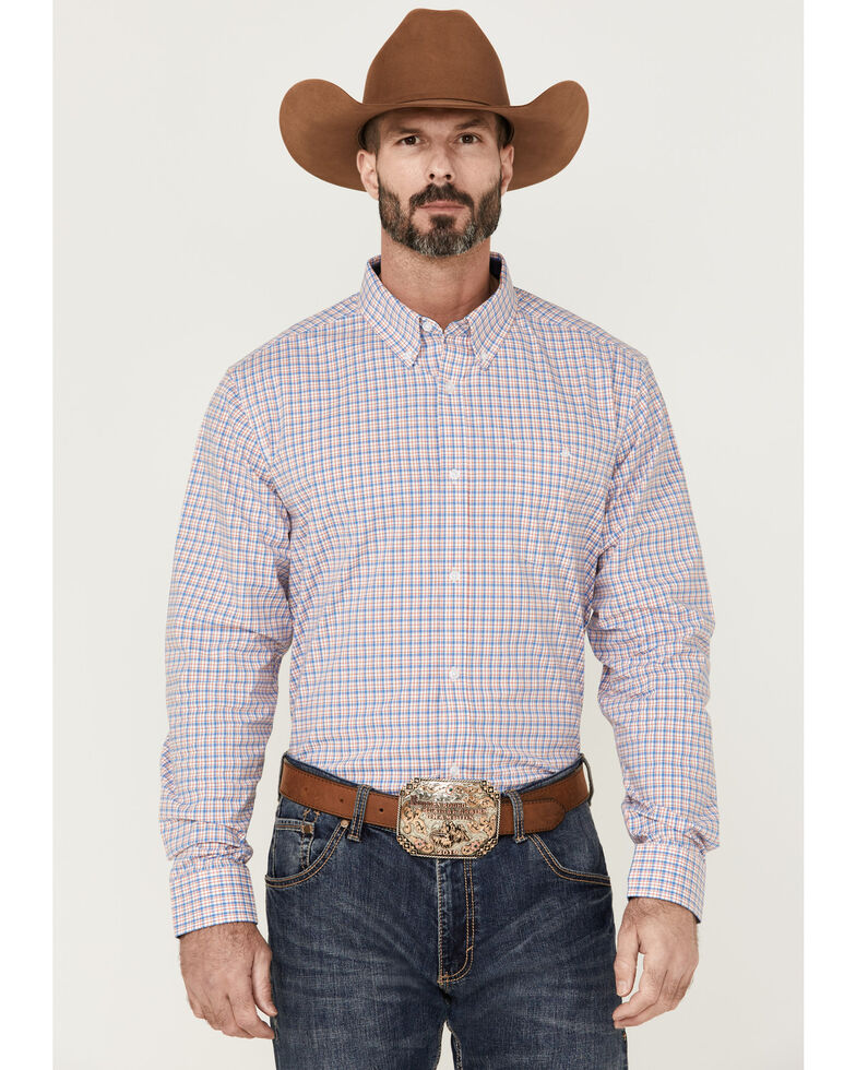 Rank 45 Men's Bronc Small Plaid Long Sleeve Button-Down Western Shirt , Red/white/blue, hi-res