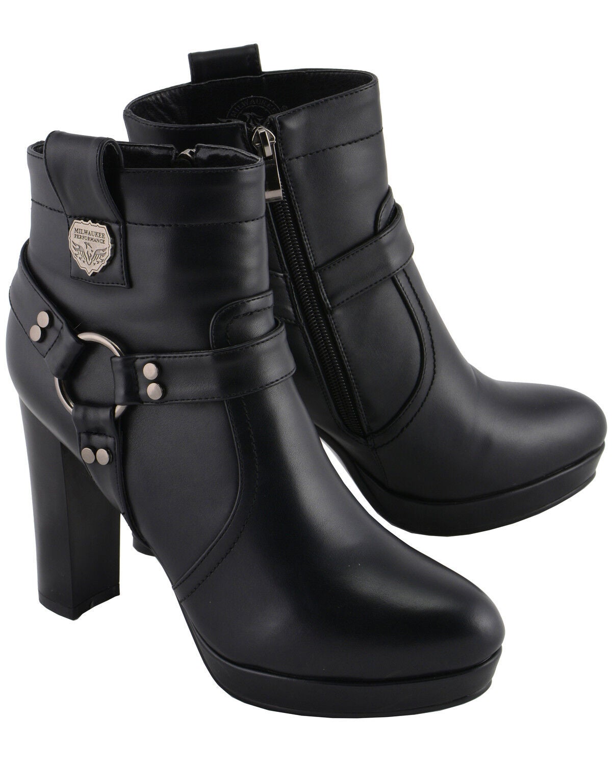 Image #10 - Milwaukee Leather Women's Block Heel Harness Booties - Round Toe, Black, hi-res