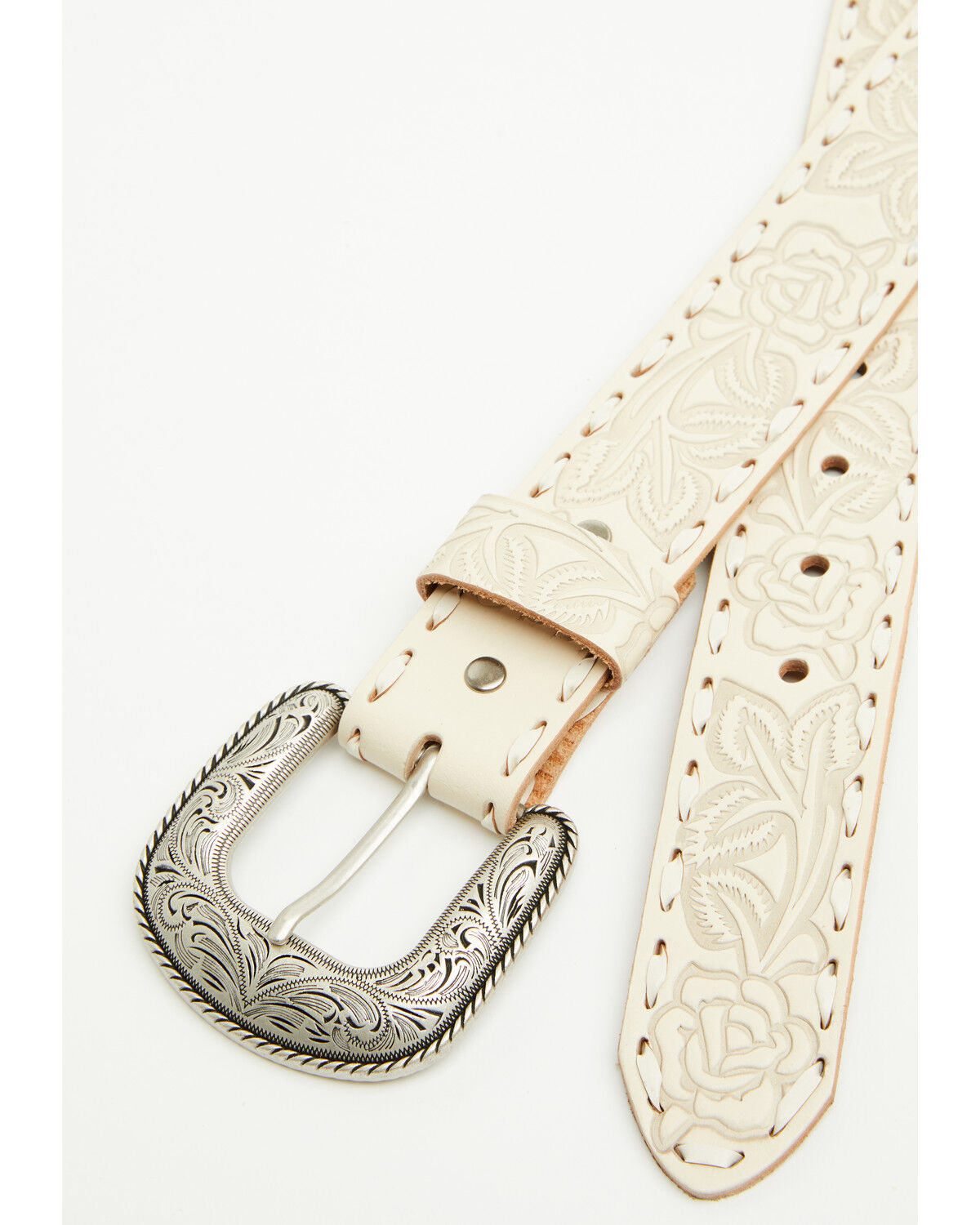 Image #2 - Shyanne Women's Rose Embossed Verity Classic Buckle Belt, Cream, hi-res