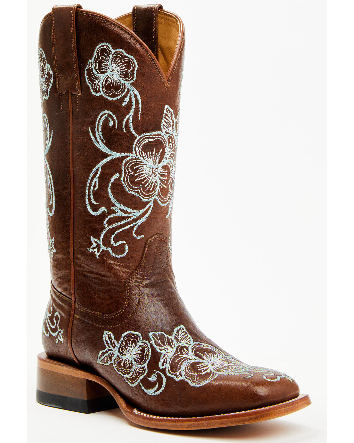 Image #1 - Shyanne Women's Lasy Floral Embroidered Western Boots - Broad Square Toe, Turquoise, hi-res