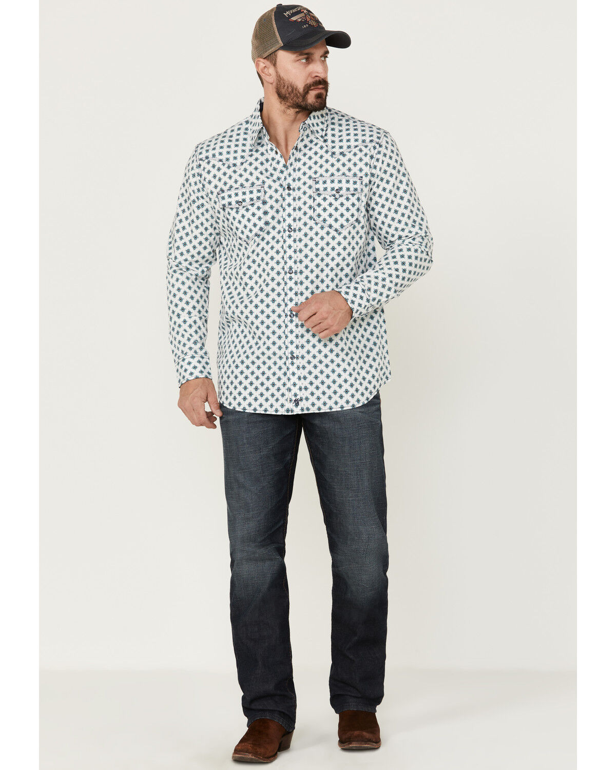 Image #2 - Moonshine Spirit Men's Southwestern Geo Print Long Sleeve Snap Western Shirt, Ivory, hi-res