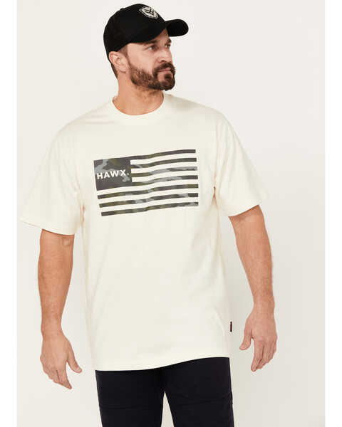 Image #1 - Hawx Men's Camo Flag Short Sleeve Graphic Work T-Shirt , Natural, hi-res
