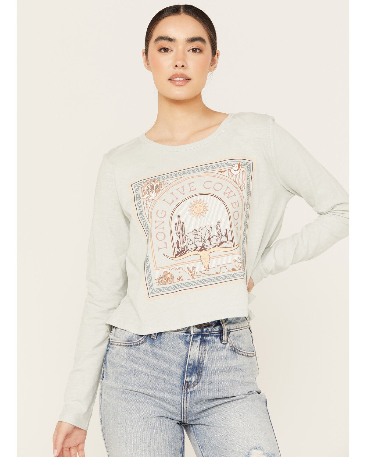 Wrangler Women's Cowboys Desert Long Sleeve Graphic Tee, Light Green, hi-res