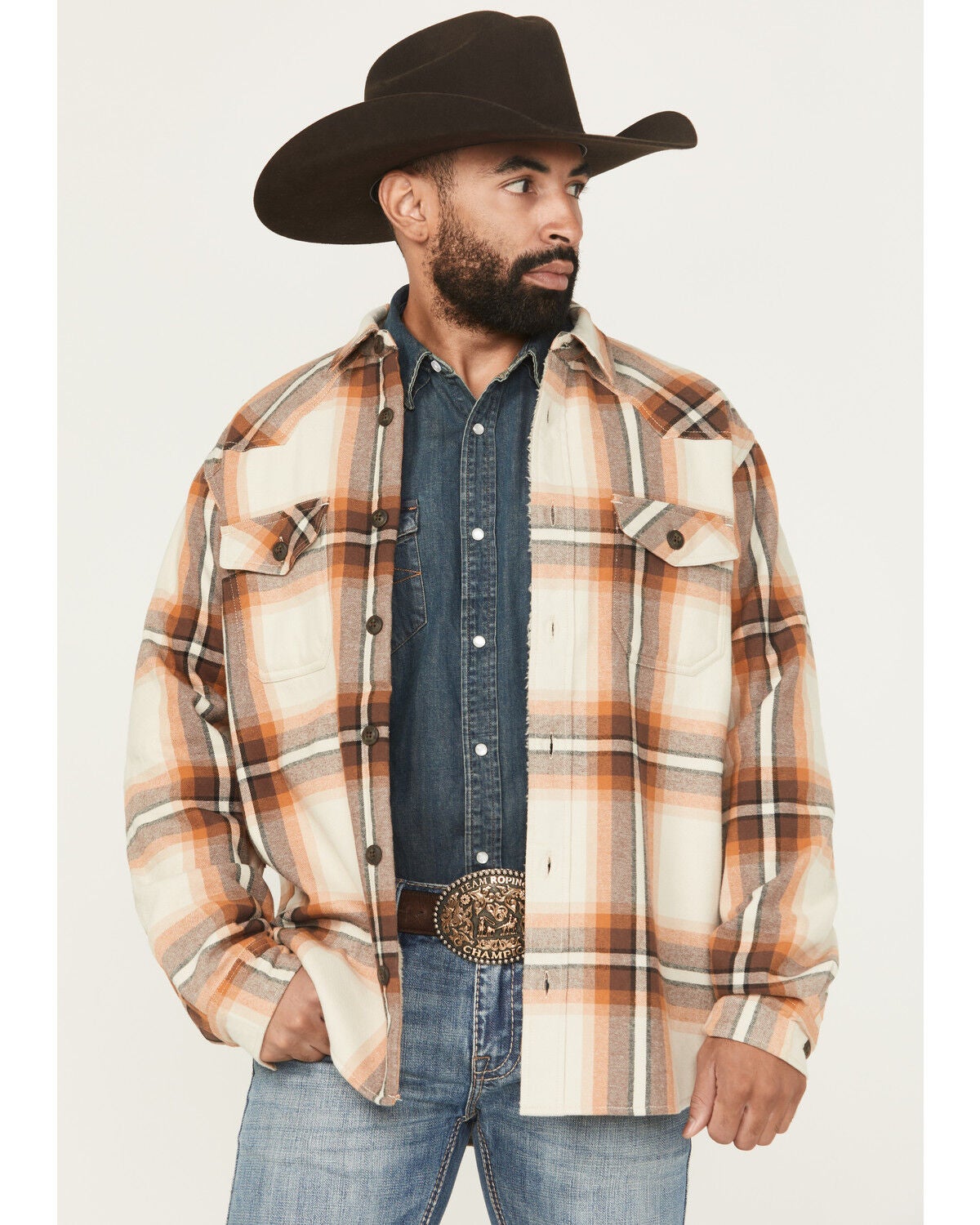 Cody James Men's Grant Plaid Print Long Sleeve Sherpa Lined Button-Down Shirt Jacket, Tan, hi-res
