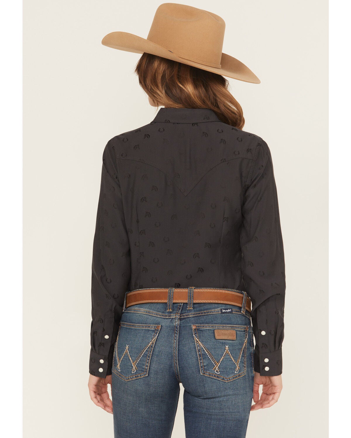 Image #4 - Wrangler Retro Women's Horseshoe Print Long Sleeve Snap Western Shirt, Black, hi-res
