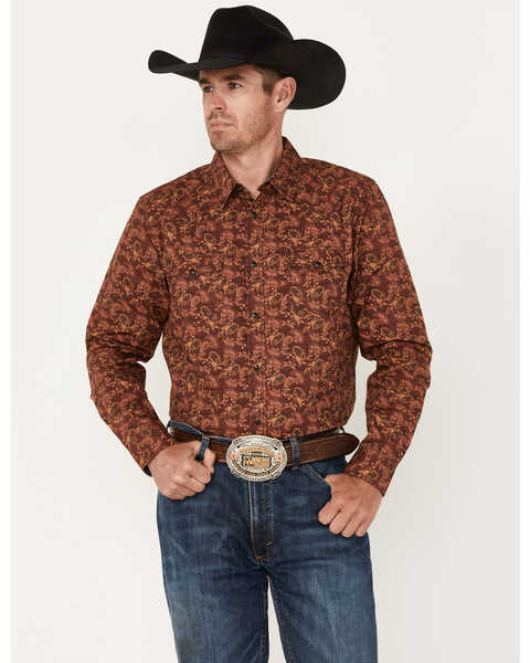 Image #1 - Cody James Men's On Tour Paisley Print Long Sleeve Snap Western Shirt - Big & Tall , Burgundy, hi-res