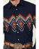 Image #3 - Panhandle Men's Southwestern Border Print Long Sleeve Pearl Snap Western Shirt, Navy, hi-res