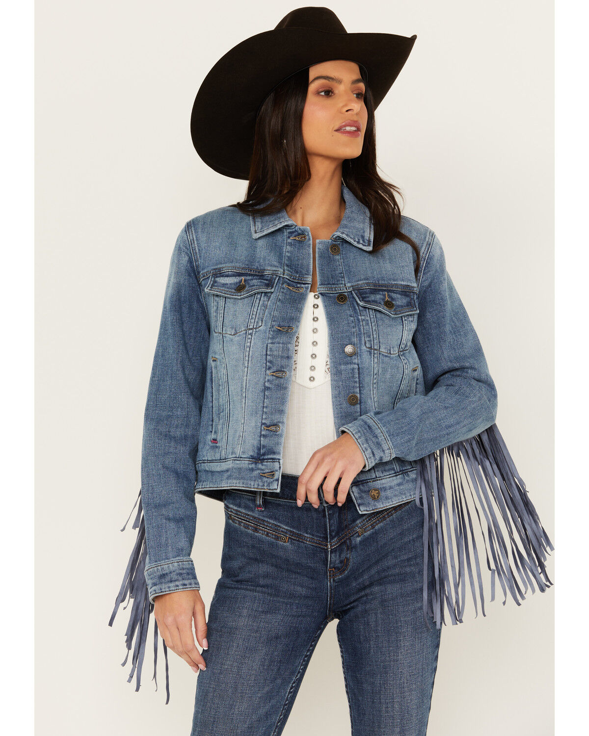 Image #2 - Idyllwind Women's Magnolia Embossed Trucker Jacket, Medium Wash, hi-res