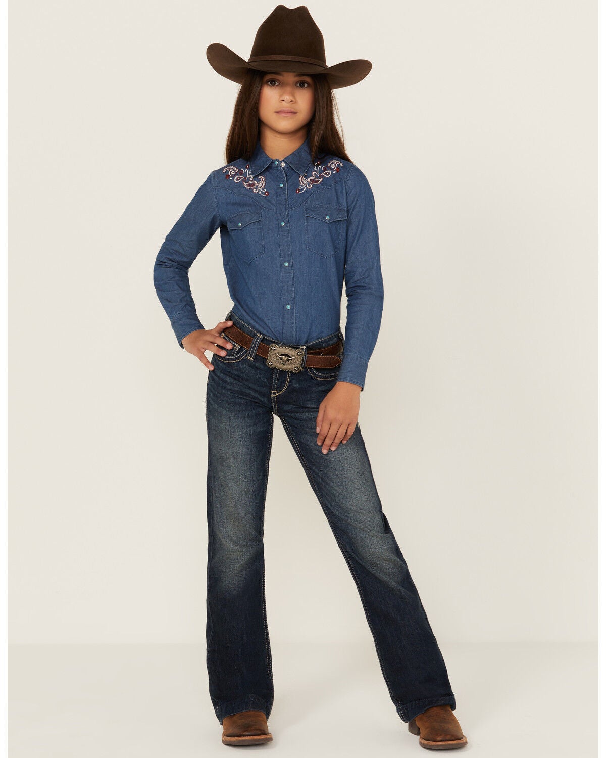 Ariat Girls' Olivia Trouser Stretch Denim Jeans, Blue, hi-res