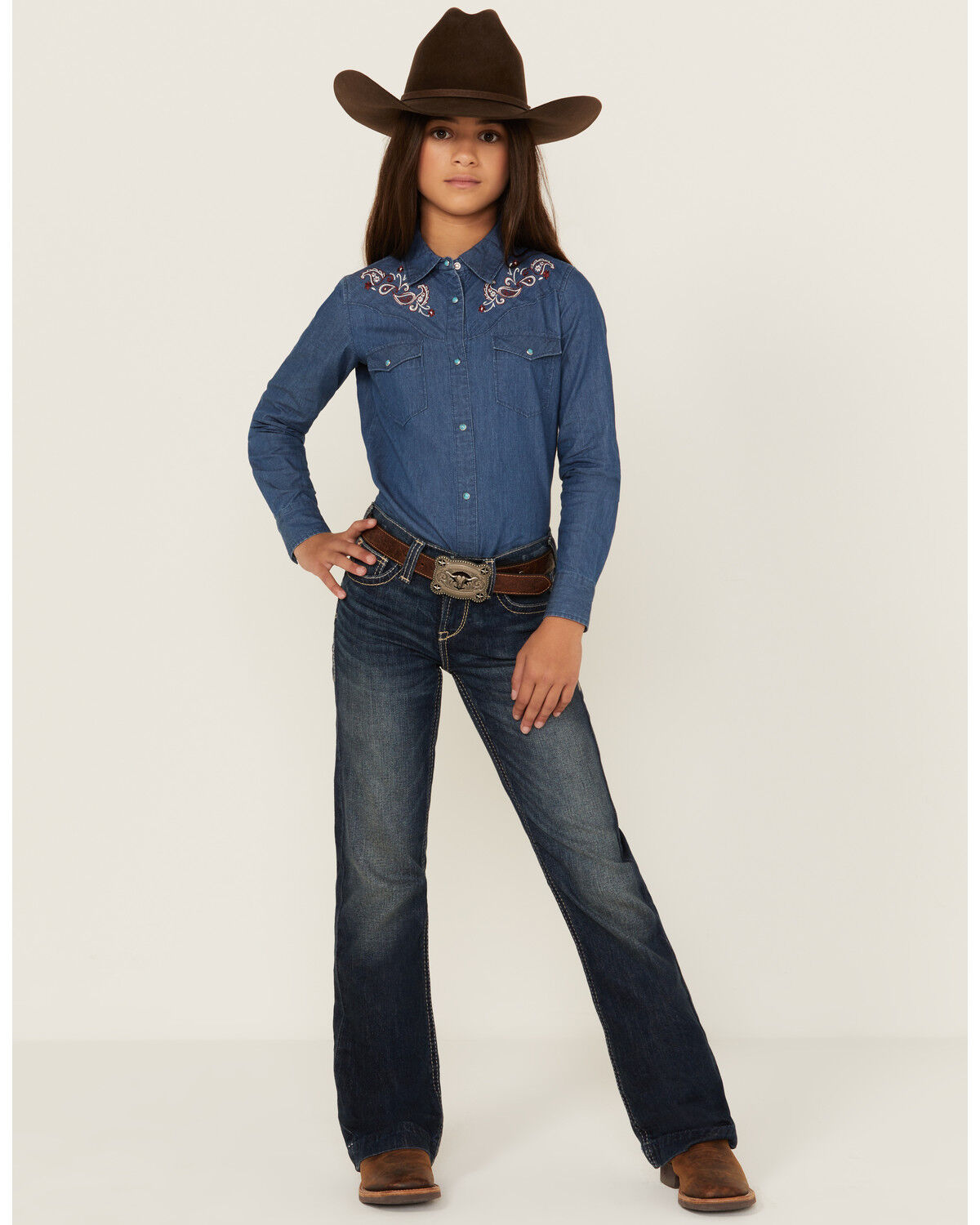 Image #1 - Ariat Girls' Olivia Trouser Stretch Denim Jeans, Blue, hi-res