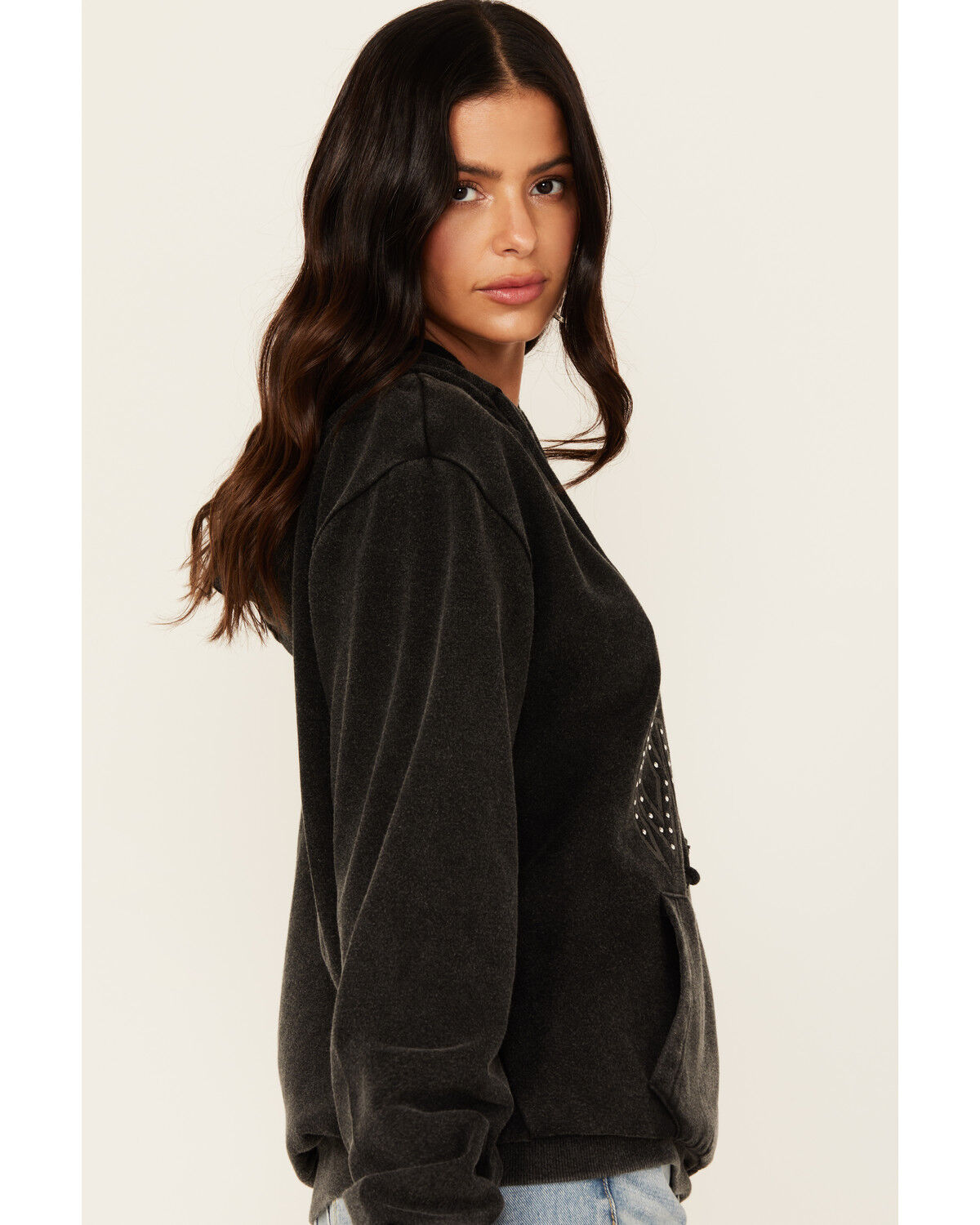 Image #2 - Youth in Revolt Women's Gone Country Studded Graphic Hoodie, Black, hi-res